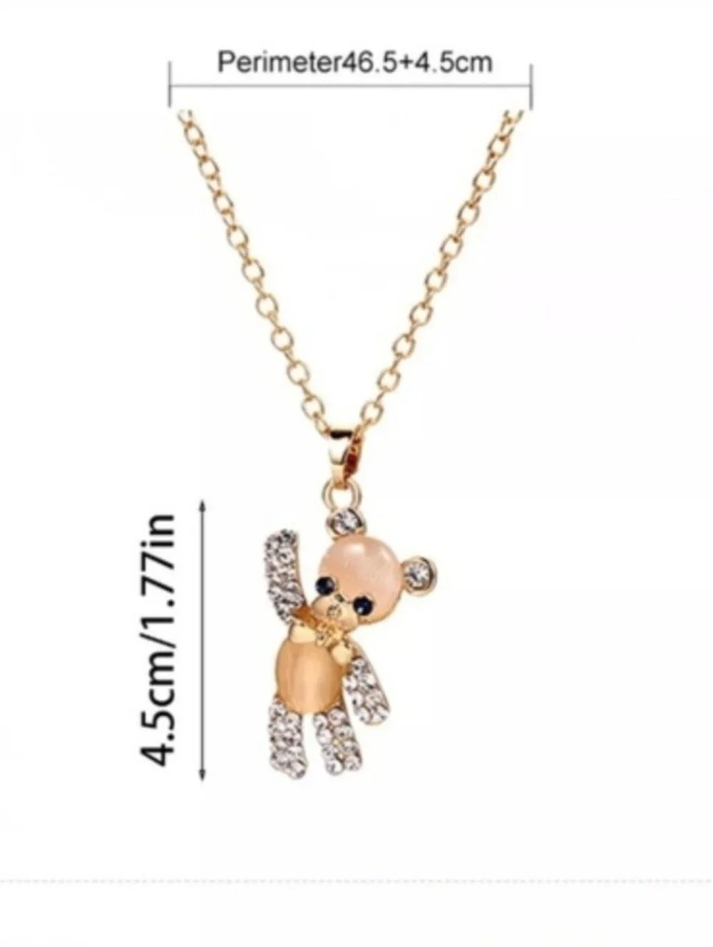 Gold Teddy Bear Cats Eye Gemstone Rhinestone Necklace Necklaces